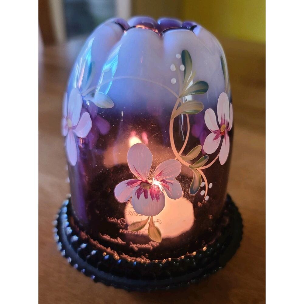 Fenton-Royal Purple Fairy Lamp - Hand Painted And Signed by Fenton Vintage